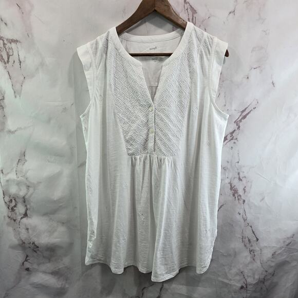 J Jill Tank Top Womens Large Tall White Tank Button Up Tonal Embroidered Tunic - Picture 1 of 10